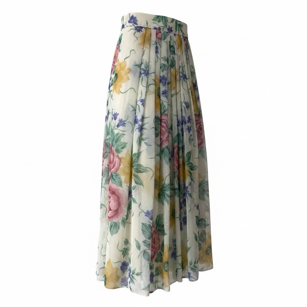 St Michael Pleated Midi Skirt Women Sz 12 (W28) Pastel Floral Print Lined NWOT